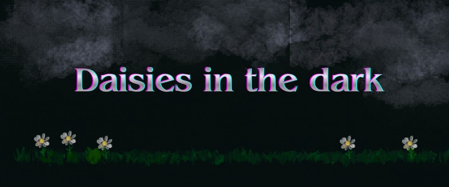 Daisies in the Dark — hand-painted daisies growing beneath a stormy night sky